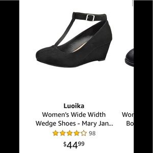 Luoika women’s Mary Janes black wedges